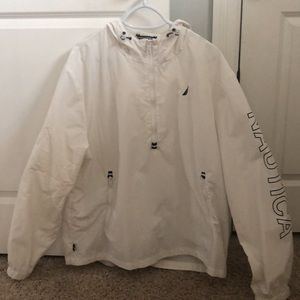 Nautica White and Navy Blue Hooded Windbreaker for Men - XL